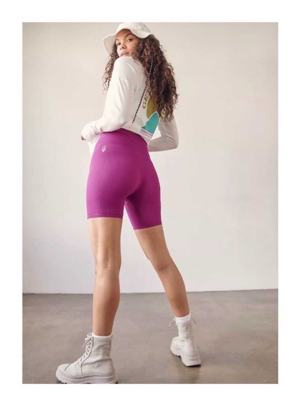 Free People Magenta Ribbed Bike Shorts